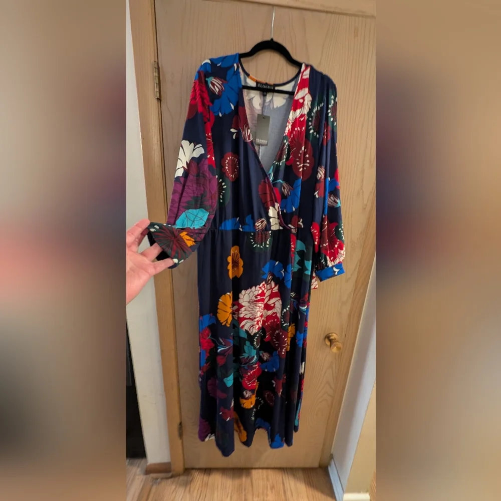 NWT Eloquii Maxi Multicolor Floral Long Sleeve Dress - Picture 2 of 4